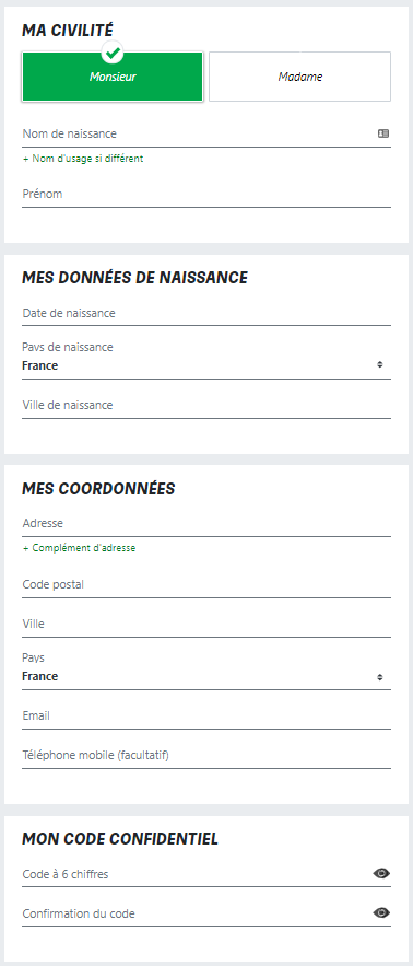 Formulaire Inscription PMU - 1ere etape